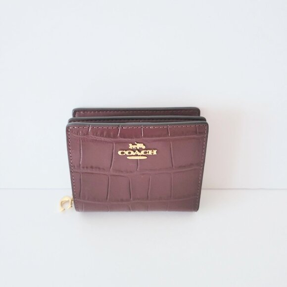 Coach C6092 Croc Embossed Leather Snap Wallet Merlot Clutch - Picture 3 of 7